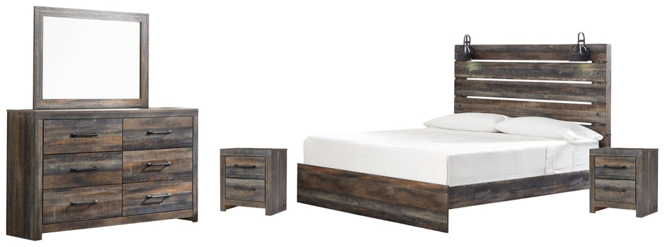 Drystan King Panel Bed with Mirrored Dresser and 2 Nightstands - furniture place usa