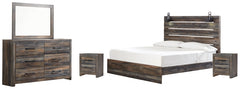 Drystan King Panel Bed with Mirrored Dresser and 2 Nightstands - furniture place usa