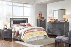 Lodanna Full Upholstered Panel Headboard Bed with Mirrored Dresser and 2 Nightstands - furniture place usa