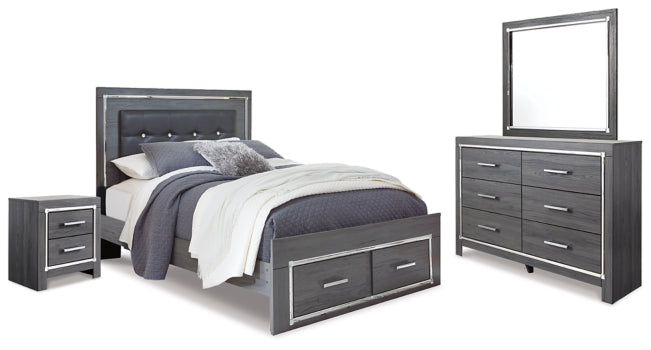 Lodanna Queen Panel Bed with 2 Storage Drawers with Mirrored Dresser and Nightstand - furniture place usa