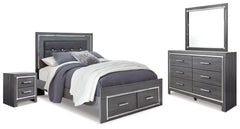 Lodanna Queen Panel Bed with 2 Storage Drawers with Mirrored Dresser and Nightstand - furniture place usa