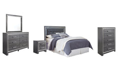Lodanna Queen/Full Upholstered Panel Headboard Bed with Mirrored Dresser, Chest and Nightstand - furniture place usa