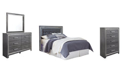 Lodanna Queen/Full Upholstered Panel Headboard Bed with Mirrored Dresser and Chest - furniture place usa