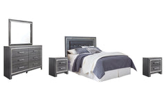 Lodanna Queen/Full Upholstered Panel Headboard Bed with Mirrored Dresser and 2 Nightstands - furniture place usa