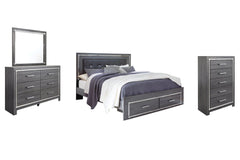 Lodanna King Panel Bed with 2 Storage Drawers with Mirrored Dresser, Chest and Nightstand - PKG003592 - furniture place usa