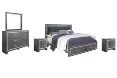Lodanna King Panel Bed with 2 Storage Drawers with Mirrored Dresser and 2 Nightstands - PKG003568 - furniture place usa