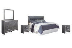 Lodanna King/California King Upholstered Panel Headboard Bed with Mirrored Dresser and 2 Nightstands - furniture place usa