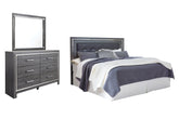 Lodanna King/California King Upholstered Panel Headboard Bed with Mirrored Dresser - furniture place usa