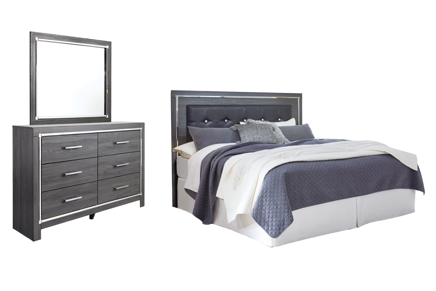 Lodanna King/California King Upholstered Panel Headboard Bed with Mirrored Dresser - furniture place usa