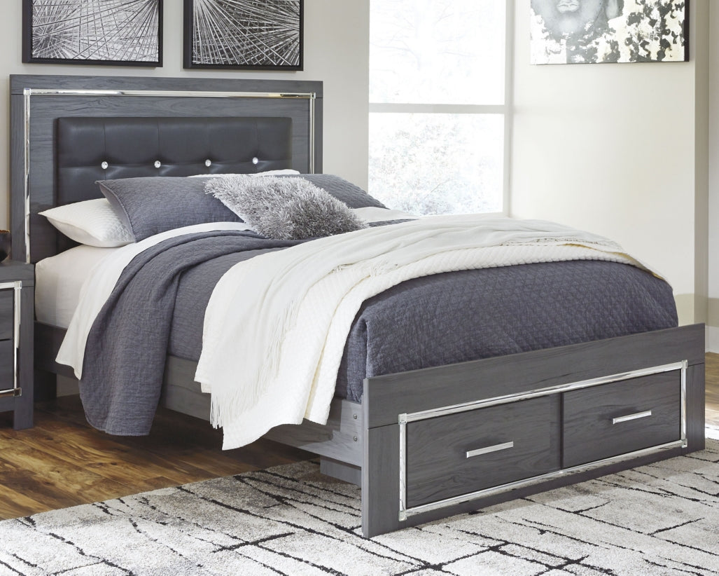 Lodanna Queen Panel Bed with 2 Storage Drawers with Mirrored Dresser and Nightstand - furniture place usa