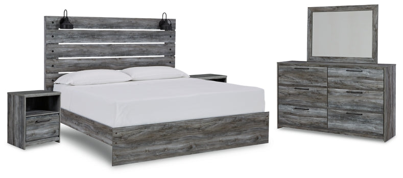 Baystorm King Panel Bed with Mirrored Dresser and 2 Nightstands - furniture place usa