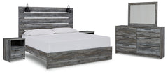 Baystorm King Panel Bed with Mirrored Dresser and 2 Nightstands - furniture place usa