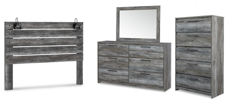 Baystorm King Panel Headboard with Mirrored Dresser and Chest - furniture place usa