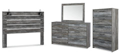 Baystorm King Panel Headboard with Mirrored Dresser and Chest - furniture place usa