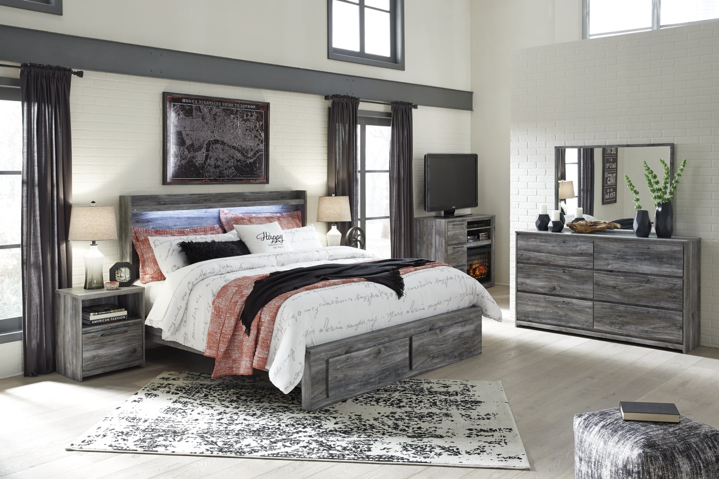 Baystorm King Panel Bed with 2 Storage Drawers with Dresser - furniture place usa