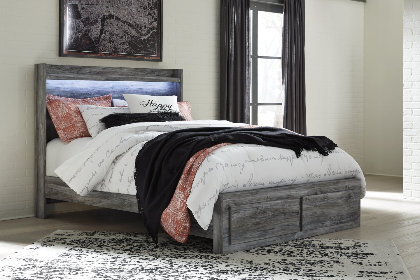 Baystorm Queen Panel Bed with 2 Storage Drawers with Dresser - furniture place usa