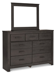 Brinxton King/California King Panel Headboard Bed with Mirrored Dresser and 2 Nightstands - furniture place usa