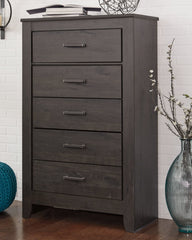 Brinxton Full Panel Headboard Bed with Mirrored Dresser, Chest and 2 Nightstands - furniture place usa
