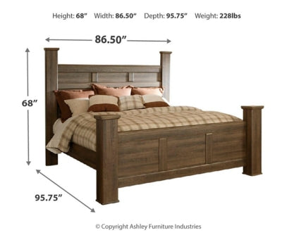 Juararo King Poster Bed with Mirrored Dresser and Nightstand - furniture place usa