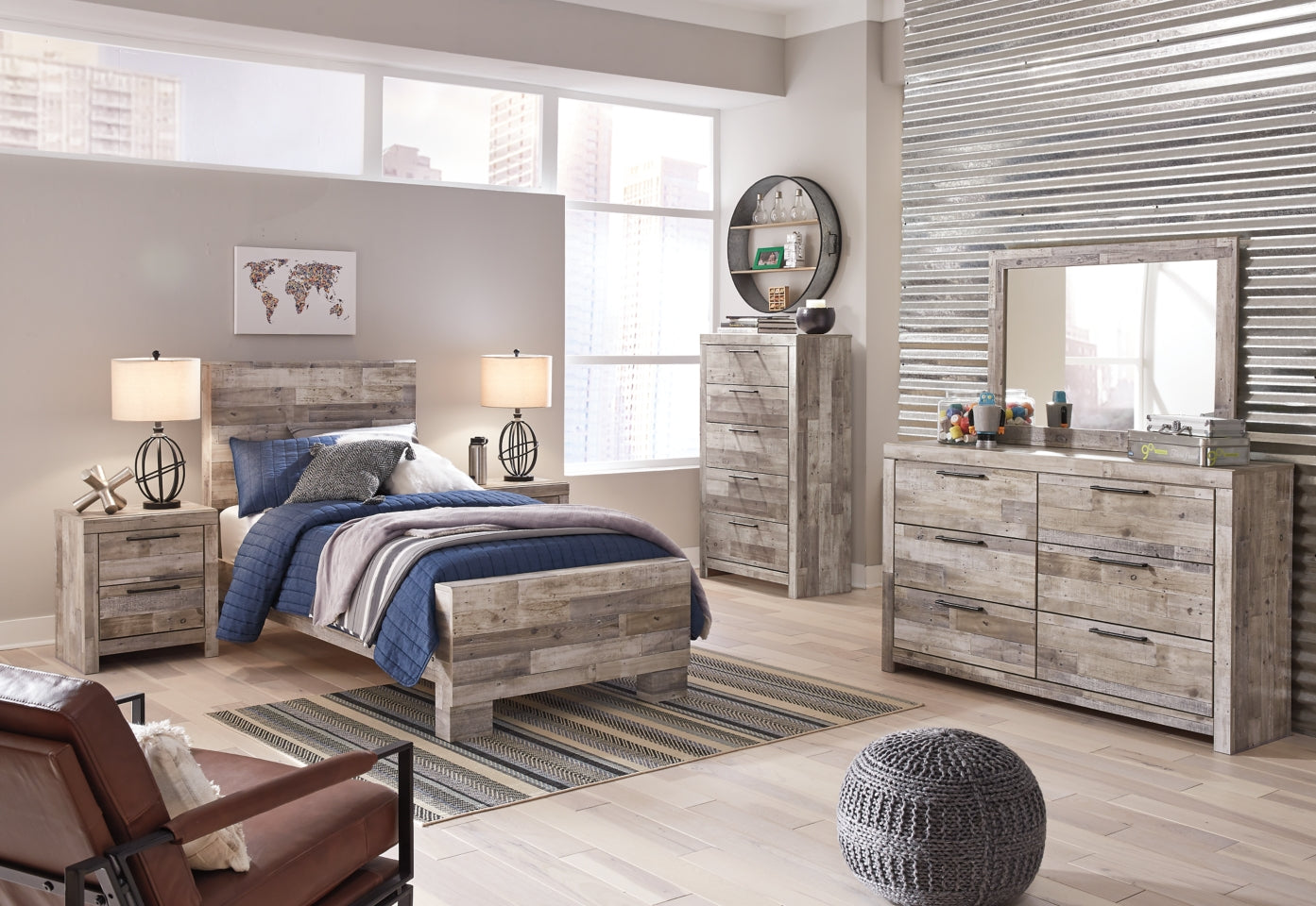 Effie Queen Panel Bed with Mirrored Dresser and 2 Nightstands - furniture place usa