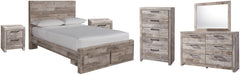Effie Queen Panel Bed with 2 Storage Drawers with Mirrored Dresser, Chest and 2 Nightstands - furniture place usa