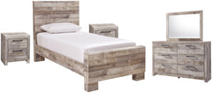 Effie Queen Panel Bed with Mirrored Dresser and 2 Nightstands - furniture place usa