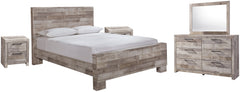 Effie Queen Panel Bed with Mirrored Dresser and 2 Nightstands - furniture place usa