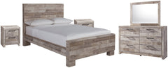 Effie Queen Panel Bed with Mirrored Dresser and 2 Nightstands - furniture place usa