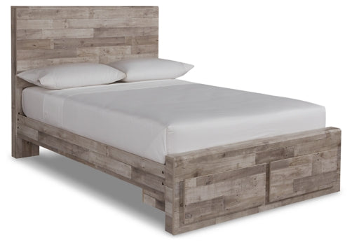 Effie Queen Panel Bed with 2 Storage Drawers with Mirrored Dresser, Chest and 2 Nightstands - furniture place usa