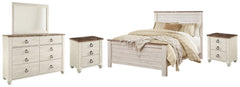 Willowton Queen Panel Bed, Dresser, Mirror and 2 Nightstands - furniture place usa