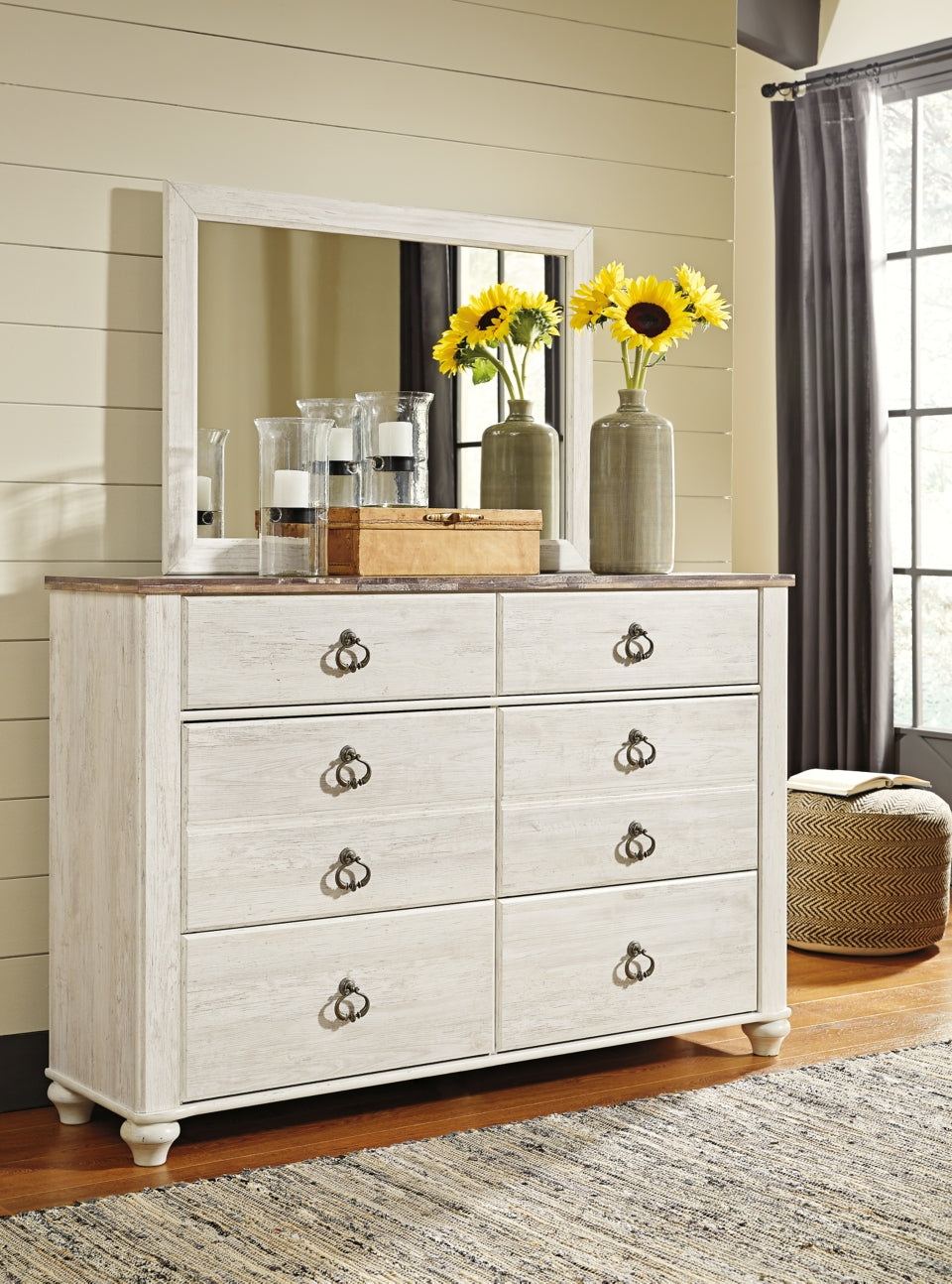 Willowton Queen Panel Bed, Dresser, Mirror and 2 Nightstands - furniture place usa