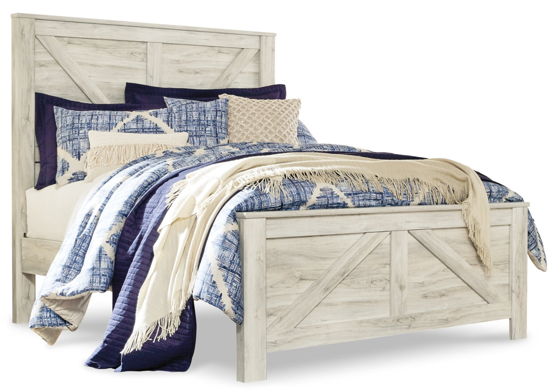 Bellaby Queen Crossbuck Panel Bed with Mirrored Dresser - furniture place usa