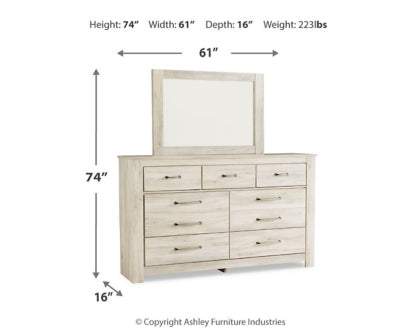 Bellaby Queen Platform Bed with 2 Storage Drawers with Mirrored Dresser and Nightstand - furniture place usa