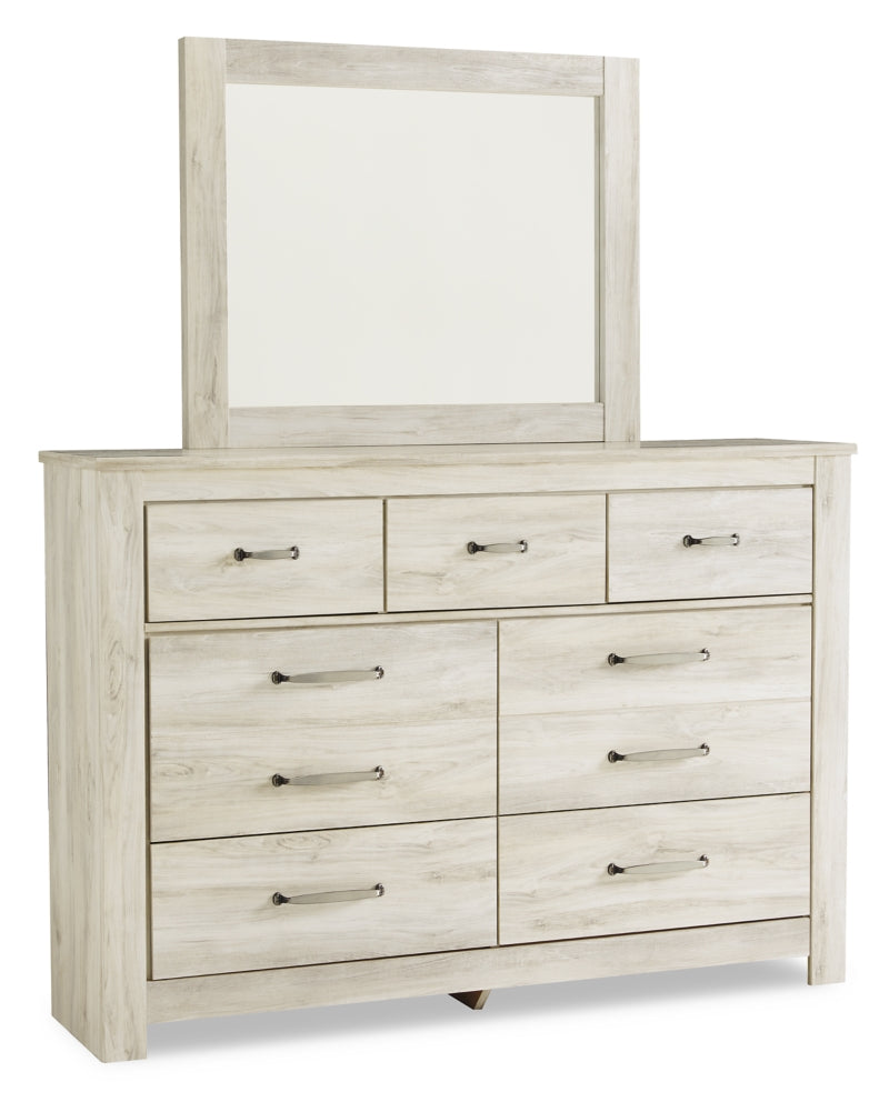 Bellaby Queen Crossbuck Panel Bed with Mirrored Dresser - furniture place usa