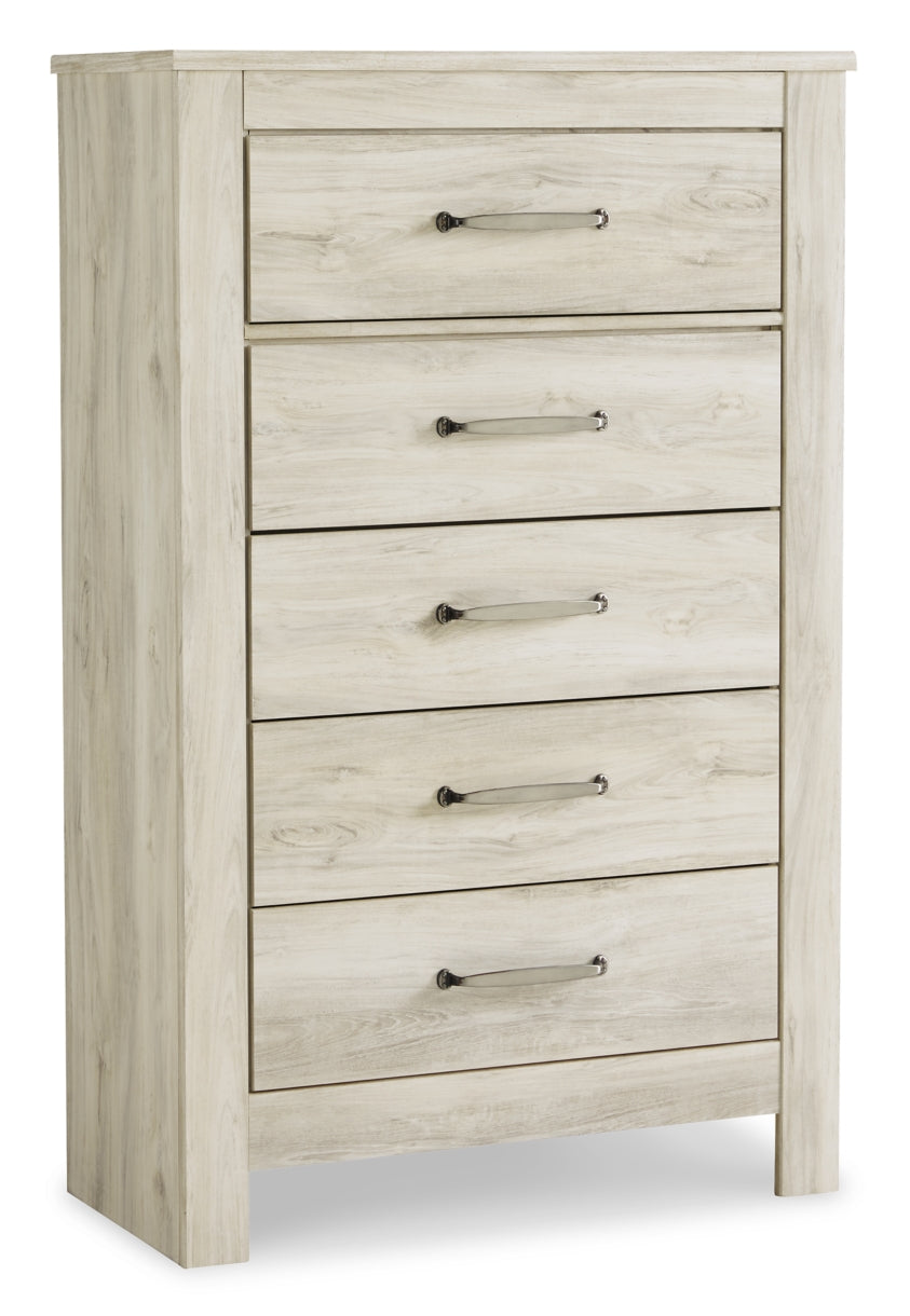 Bellaby Queen Platform Bed with 2 Storage Drawers with Mirrored Dresser, Chest and 2 Nightstands - furniture place usa