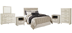 Bellaby Queen Panel Headboard Bed with Mirrored Dresser, Chest and 2 Nightstands - furniture place usa