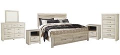 Bellaby Queen Platform Bed with 2 Storage Drawers with Mirrored Dresser, Chest and 2 Nightstands - furniture place usa