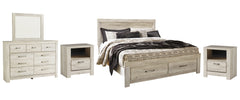 Bellaby Queen Platform Bed with 2 Storage Drawers with Mirrored Dresser and 2 Nightstands - furniture place usa