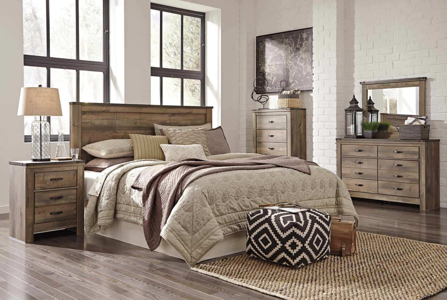 Trinell King/California King Panel Headboard with Dresser, Chest and 2 Nightstands - furniture place usa