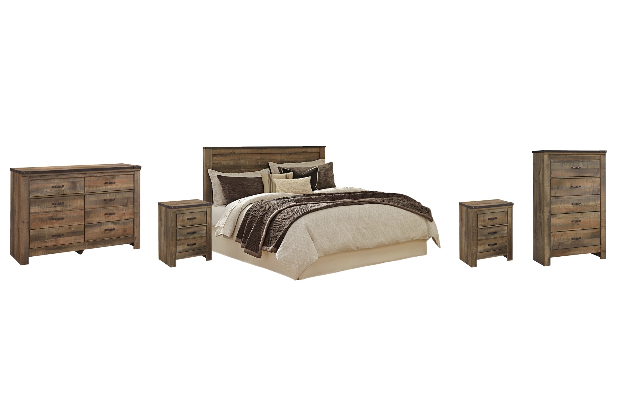 Trinell King/California King Panel Headboard with Dresser, Chest and 2 Nightstands - furniture place usa