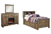 Trinell Twin Bookcase Bed with 2 Storage Drawers with Mirrored Dresser - PKG000032 - furniture place usa