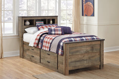 Trinell Twin Bookcase Bed with 2 Storage Drawers with Mirrored Dresser - PKG000032 - furniture place usa