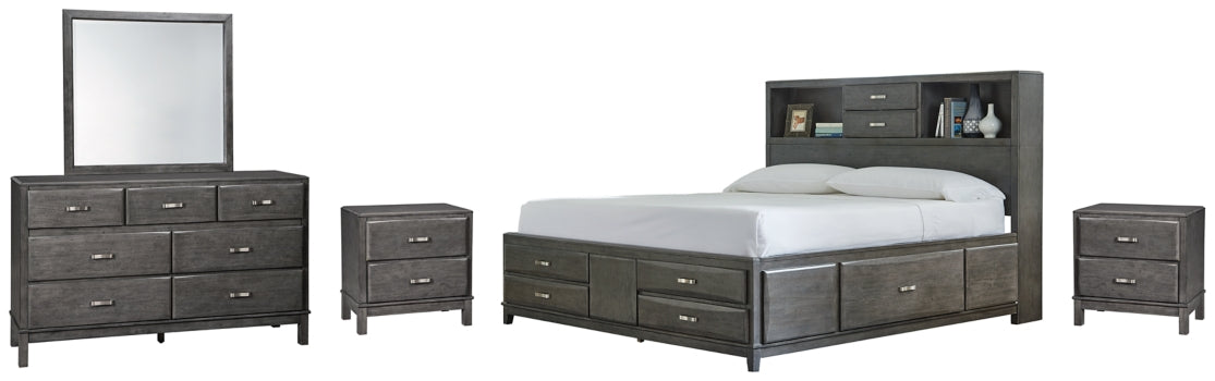 Caitbrook Queen Storage Bed with 8 Storage Drawers with Mirrored Dresser and 2 Nightstands - furniture place usa