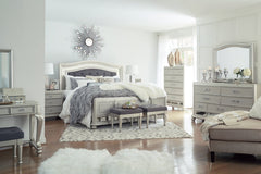 Coralayne California King Upholstered Sleigh Bed with Mirrored Dresser, Chest and Nightstand - PKG007862 - furniture place usa