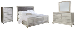 Coralayne Queen Upholstered Sleigh Bed with Mirrored Dresser and Chest - PKG007818 - furniture place usa