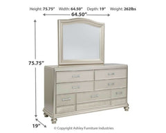 Coralayne California King Upholstered Sleigh Bed with Mirrored Dresser, Chest and 2 Nightstands - PKG007863 - furniture place usa