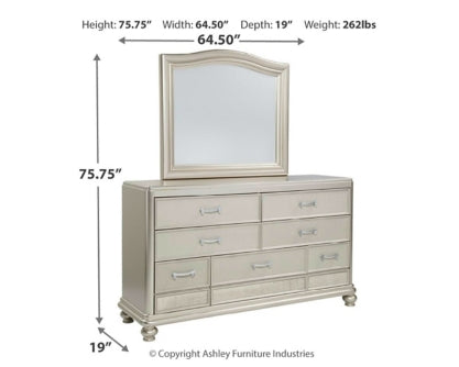 Coralayne King Upholstered Bed with Mirrored Dresser, Chest and Nightstand - PKG007786 - furniture place usa