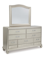 Coralayne California King Upholstered Bed with Mirrored Dresser and Chest - PKG010744 - furniture place usa