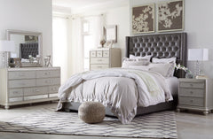 Coralayne Queen Upholstered Bed with Mirrored Dresser, Chest and Nightstand - PKG007770 - furniture place usa