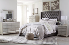 Coralayne King Upholstered Bed with Mirrored Dresser, Chest and 2 Nightstands - PKG007782 - furniture place usa